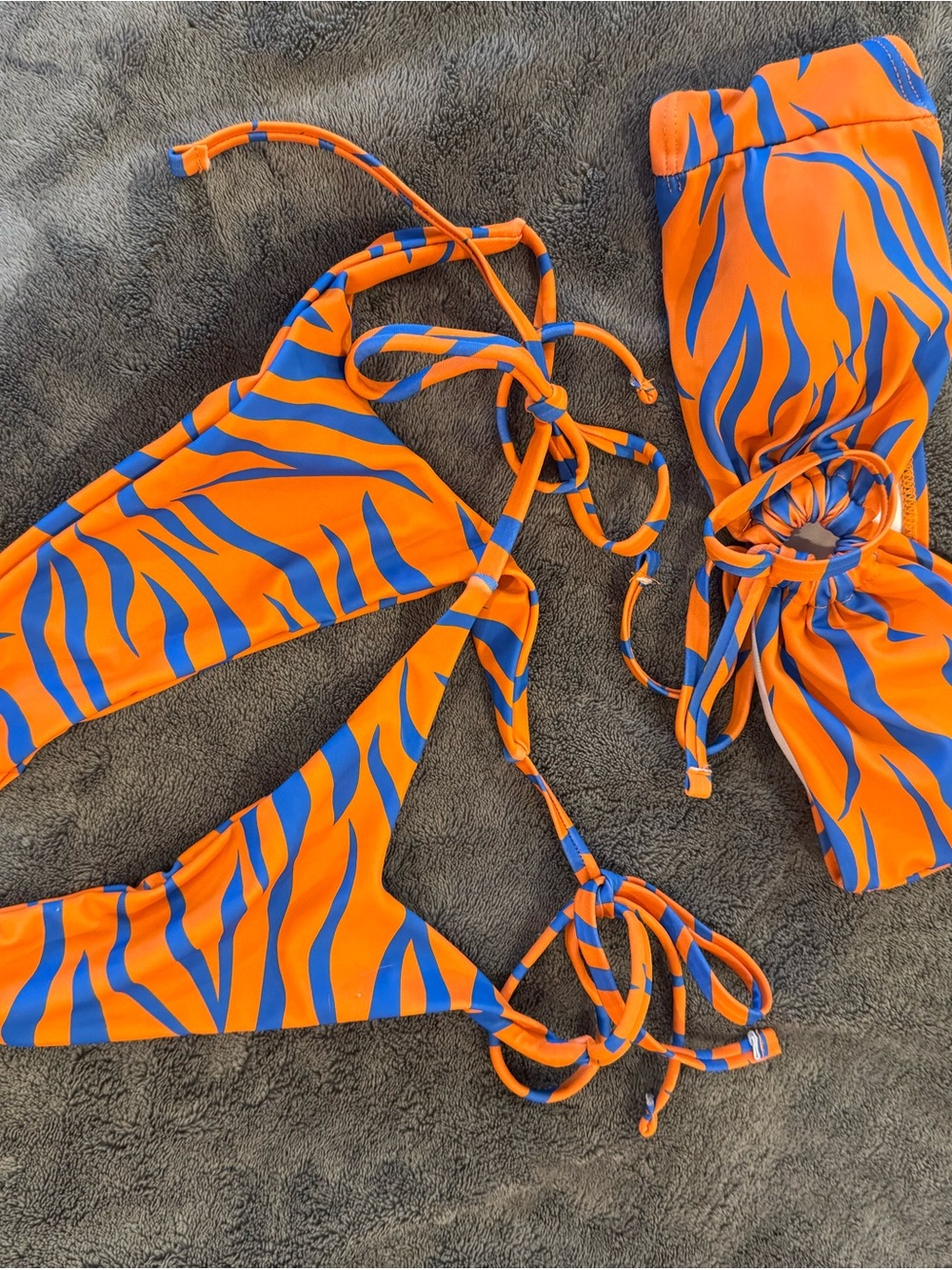 Kids Orange & Blue Zebra Tie-String Swim Set